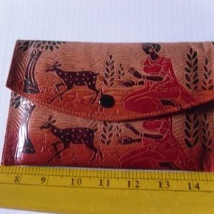Lucky Deer Handtooled leather wallet clutch purse